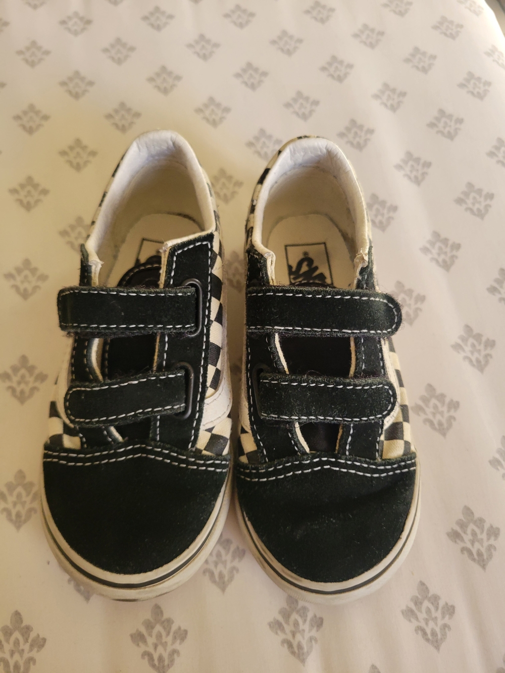 Vans Kids Black & White Checkerboard Velcro Sneakers